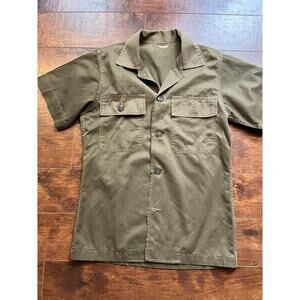 Vintage Airforce Utility Short Sleeve Button Drown Green Military Shirt READ BEL